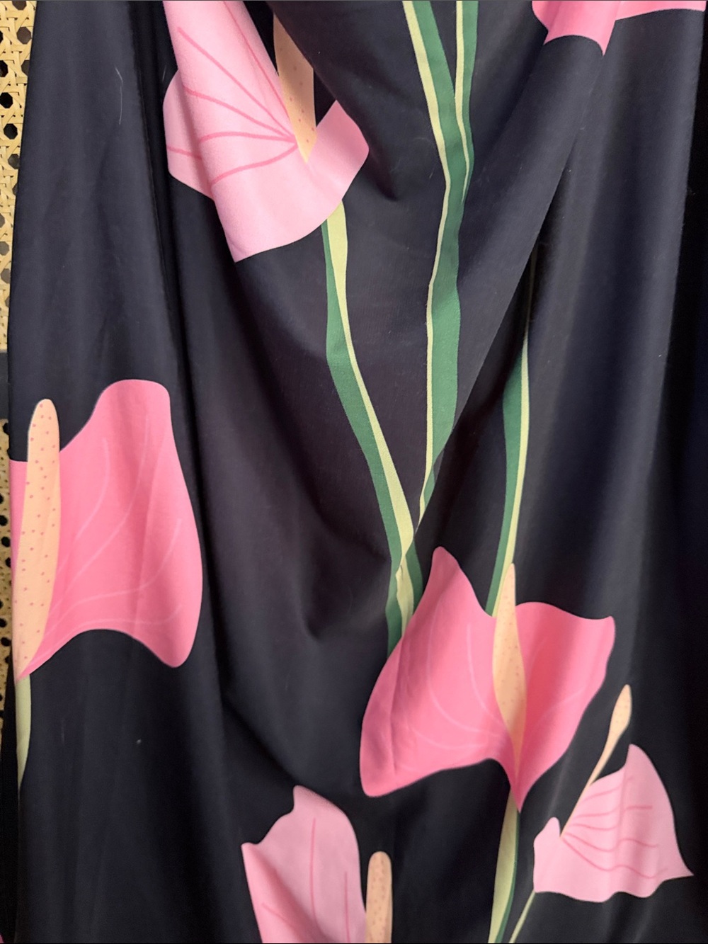 Fighting Eel Cupid Anthurium Black Maxi Dress with Pink Floral Print - Picture 9 of 14